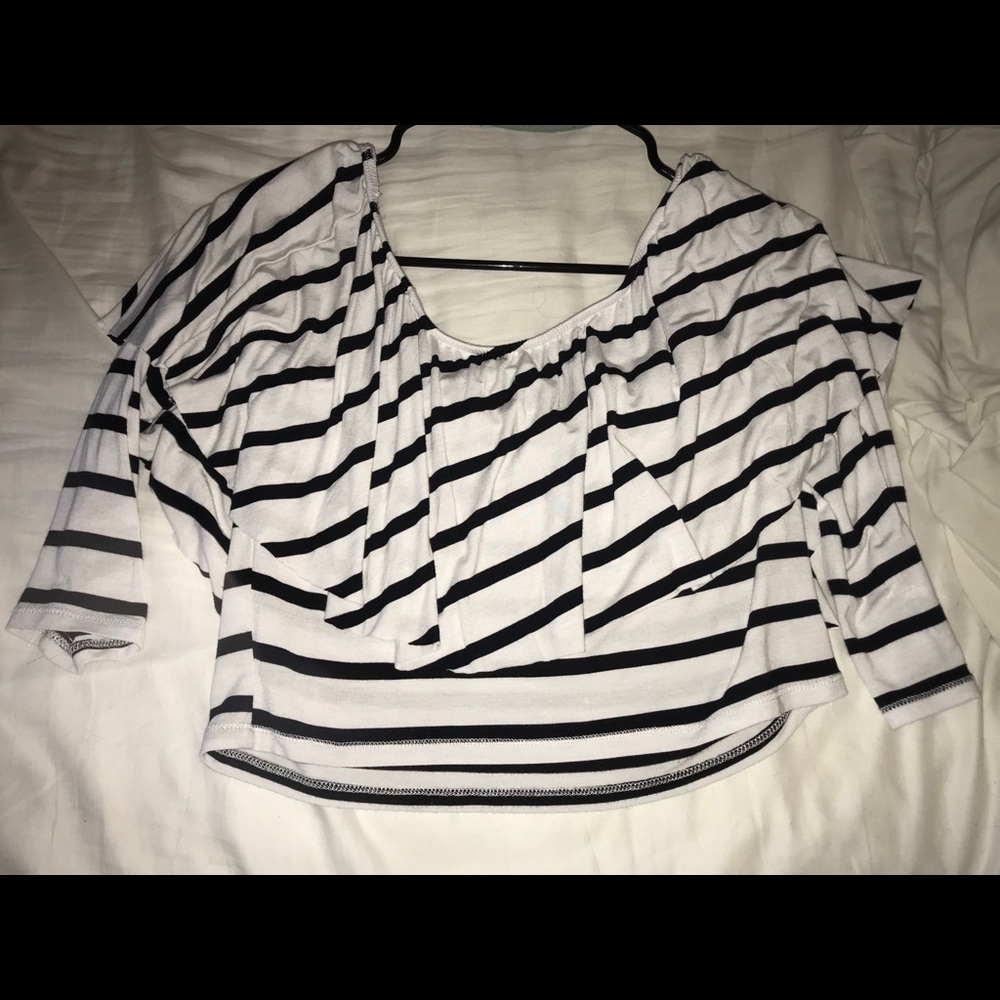 ✧striped off the shoulder ruffle top✧